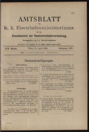 Verordnungs- und Anzeige-Blatt der k.k. General-Direction der österr. Staatsbahnen 19080425 Seite: 1