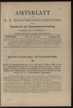 Verordnungs- und Anzeige-Blatt der k.k. General-Direction der österr. Staatsbahnen 19080516 Seite: 1