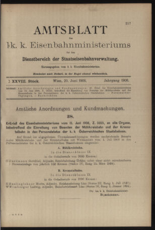 Verordnungs- und Anzeige-Blatt der k.k. General-Direction der österr. Staatsbahnen 19080620 Seite: 1