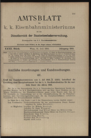 Verordnungs- und Anzeige-Blatt der k.k. General-Direction der österr. Staatsbahnen 19080711 Seite: 1