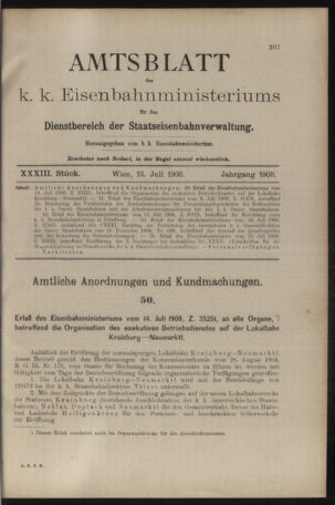 Verordnungs- und Anzeige-Blatt der k.k. General-Direction der österr. Staatsbahnen 19080718 Seite: 1