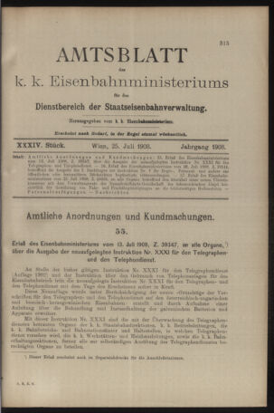 Verordnungs- und Anzeige-Blatt der k.k. General-Direction der österr. Staatsbahnen 19080725 Seite: 1