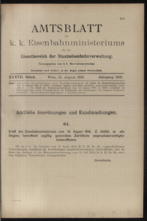 Verordnungs- und Anzeige-Blatt der k.k. General-Direction der österr. Staatsbahnen 19080815 Seite: 1