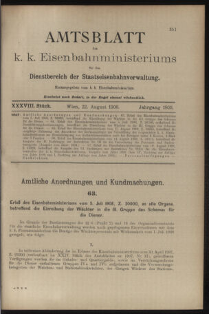 Verordnungs- und Anzeige-Blatt der k.k. General-Direction der österr. Staatsbahnen 19080822 Seite: 1