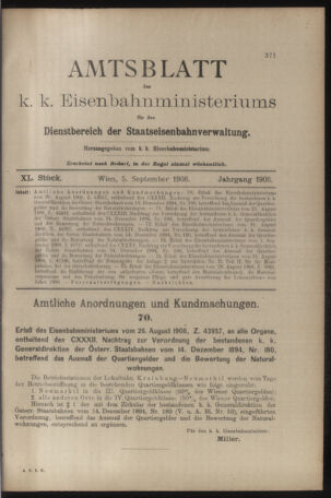 Verordnungs- und Anzeige-Blatt der k.k. General-Direction der österr. Staatsbahnen 19080905 Seite: 1