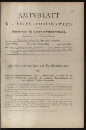 Verordnungs- und Anzeige-Blatt der k.k. General-Direction der österr. Staatsbahnen 19081010 Seite: 1