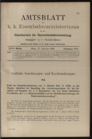 Verordnungs- und Anzeige-Blatt der k.k. General-Direction der österr. Staatsbahnen 19081017 Seite: 1