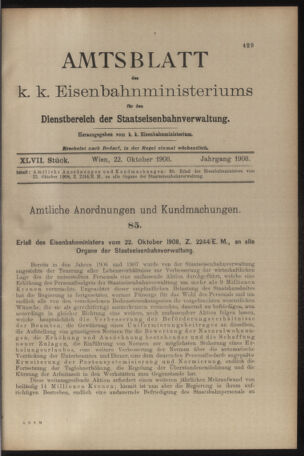 Verordnungs- und Anzeige-Blatt der k.k. General-Direction der österr. Staatsbahnen 19081022 Seite: 1