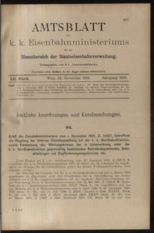 Verordnungs- und Anzeige-Blatt der k.k. General-Direction der österr. Staatsbahnen 19081112 Seite: 1