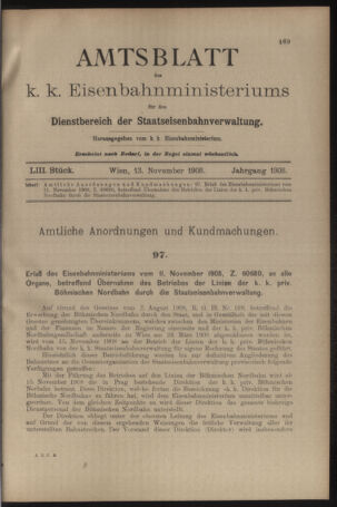 Verordnungs- und Anzeige-Blatt der k.k. General-Direction der österr. Staatsbahnen 19081113 Seite: 1