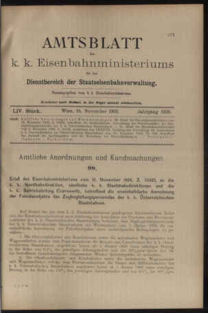 Verordnungs- und Anzeige-Blatt der k.k. General-Direction der österr. Staatsbahnen 19081114 Seite: 1