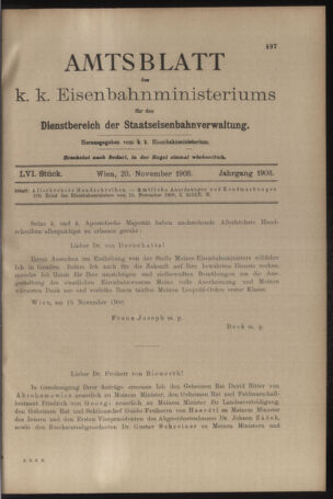 Verordnungs- und Anzeige-Blatt der k.k. General-Direction der österr. Staatsbahnen 19081120 Seite: 1