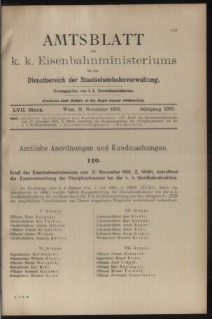 Verordnungs- und Anzeige-Blatt der k.k. General-Direction der österr. Staatsbahnen 19081121 Seite: 1