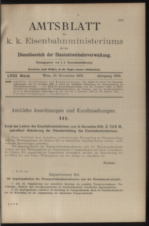 Verordnungs- und Anzeige-Blatt der k.k. General-Direction der österr. Staatsbahnen 19081128 Seite: 1