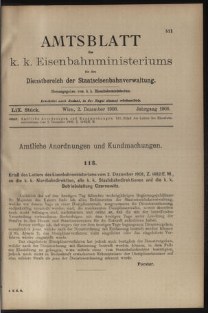 Verordnungs- und Anzeige-Blatt der k.k. General-Direction der österr. Staatsbahnen 19081202 Seite: 1