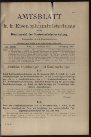 Verordnungs- und Anzeige-Blatt der k.k. General-Direction der österr. Staatsbahnen 19081205 Seite: 1