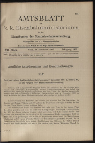 Verordnungs- und Anzeige-Blatt der k.k. General-Direction der österr. Staatsbahnen 19081210 Seite: 1