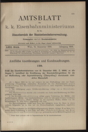 Verordnungs- und Anzeige-Blatt der k.k. General-Direction der österr. Staatsbahnen 19081214 Seite: 1