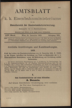 Verordnungs- und Anzeige-Blatt der k.k. General-Direction der österr. Staatsbahnen 19081224 Seite: 1