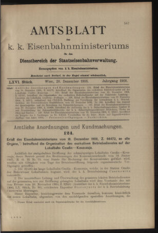 Verordnungs- und Anzeige-Blatt der k.k. General-Direction der österr. Staatsbahnen 19081228 Seite: 1