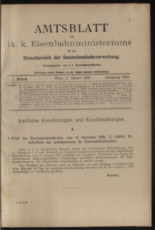 Verordnungs- und Anzeige-Blatt der k.k. General-Direction der österr. Staatsbahnen 19090102 Seite: 1