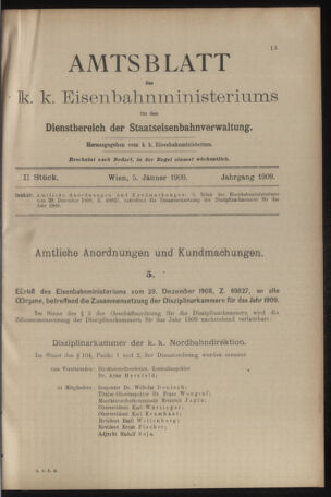 Verordnungs- und Anzeige-Blatt der k.k. General-Direction der österr. Staatsbahnen 19090105 Seite: 1