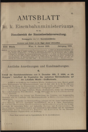 Verordnungs- und Anzeige-Blatt der k.k. General-Direction der österr. Staatsbahnen 19090109 Seite: 1