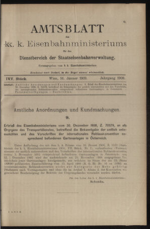 Verordnungs- und Anzeige-Blatt der k.k. General-Direction der österr. Staatsbahnen 19090116 Seite: 1