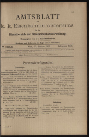 Verordnungs- und Anzeige-Blatt der k.k. General-Direction der österr. Staatsbahnen 19090123 Seite: 1