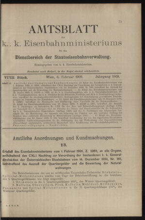 Verordnungs- und Anzeige-Blatt der k.k. General-Direction der österr. Staatsbahnen 19090206 Seite: 1