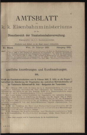 Verordnungs- und Anzeige-Blatt der k.k. General-Direction der österr. Staatsbahnen 19090220 Seite: 1