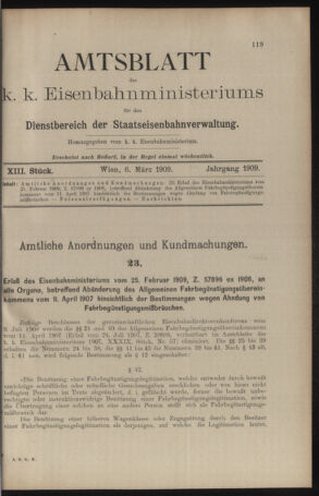 Verordnungs- und Anzeige-Blatt der k.k. General-Direction der österr. Staatsbahnen 19090306 Seite: 1