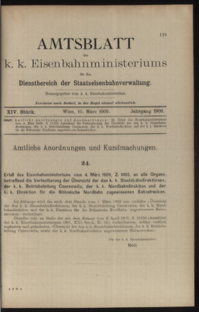 Verordnungs- und Anzeige-Blatt der k.k. General-Direction der österr. Staatsbahnen 19090310 Seite: 1