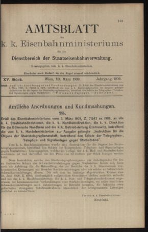 Verordnungs- und Anzeige-Blatt der k.k. General-Direction der österr. Staatsbahnen 19090313 Seite: 1