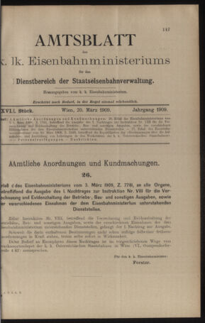 Verordnungs- und Anzeige-Blatt der k.k. General-Direction der österr. Staatsbahnen 19090320 Seite: 1