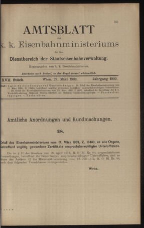 Verordnungs- und Anzeige-Blatt der k.k. General-Direction der österr. Staatsbahnen 19090327 Seite: 1