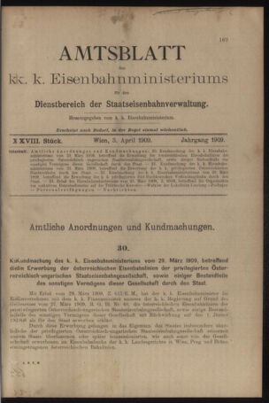 Verordnungs- und Anzeige-Blatt der k.k. General-Direction der österr. Staatsbahnen 19090403 Seite: 1