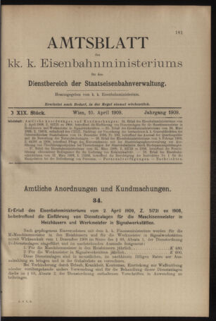 Verordnungs- und Anzeige-Blatt der k.k. General-Direction der österr. Staatsbahnen 19090410 Seite: 1