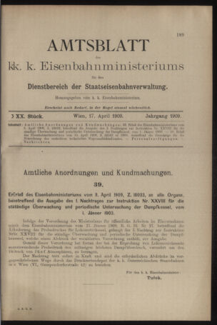 Verordnungs- und Anzeige-Blatt der k.k. General-Direction der österr. Staatsbahnen 19090417 Seite: 1