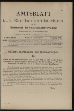 Verordnungs- und Anzeige-Blatt der k.k. General-Direction der österr. Staatsbahnen 19090428 Seite: 1