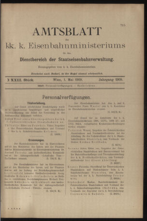 Verordnungs- und Anzeige-Blatt der k.k. General-Direction der österr. Staatsbahnen 19090501 Seite: 1