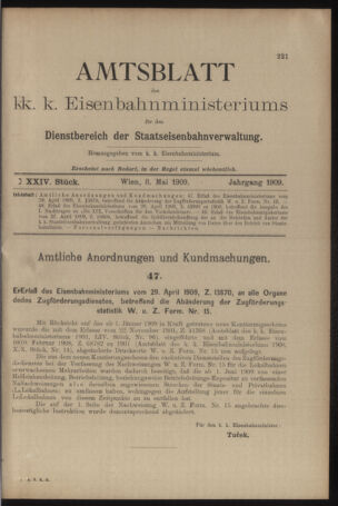 Verordnungs- und Anzeige-Blatt der k.k. General-Direction der österr. Staatsbahnen 19090508 Seite: 1