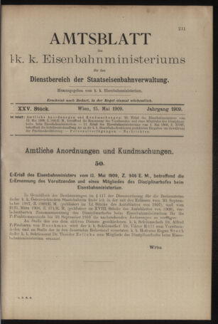 Verordnungs- und Anzeige-Blatt der k.k. General-Direction der österr. Staatsbahnen 19090515 Seite: 1