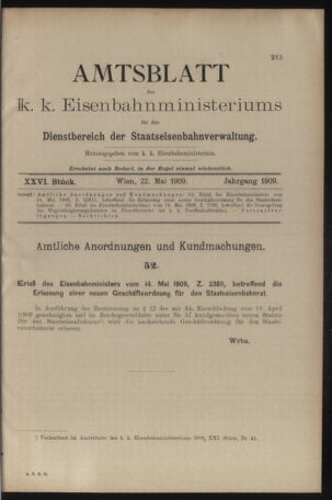 Verordnungs- und Anzeige-Blatt der k.k. General-Direction der österr. Staatsbahnen 19090522 Seite: 1