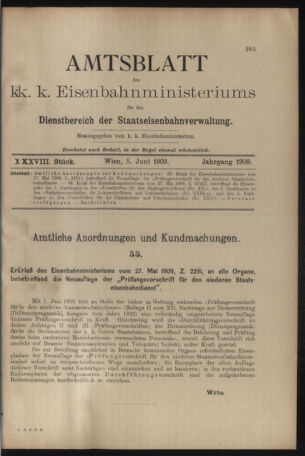 Verordnungs- und Anzeige-Blatt der k.k. General-Direction der österr. Staatsbahnen 19090605 Seite: 1