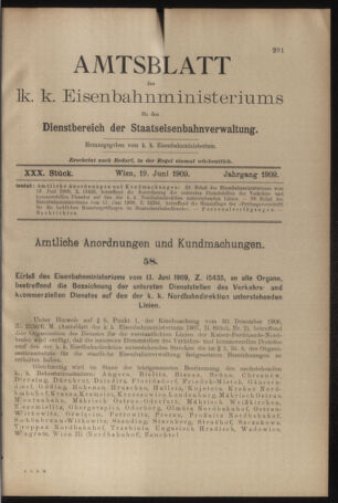 Verordnungs- und Anzeige-Blatt der k.k. General-Direction der österr. Staatsbahnen 19090619 Seite: 1