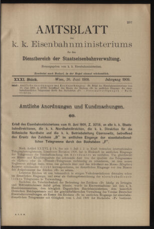 Verordnungs- und Anzeige-Blatt der k.k. General-Direction der österr. Staatsbahnen 19090626 Seite: 1