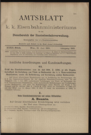 Verordnungs- und Anzeige-Blatt der k.k. General-Direction der österr. Staatsbahnen 19090630 Seite: 1