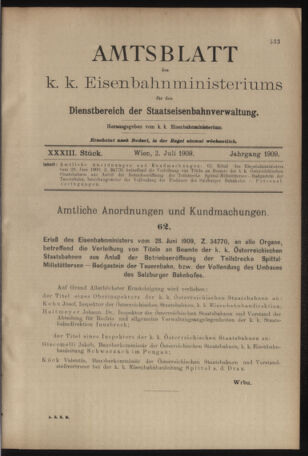 Verordnungs- und Anzeige-Blatt der k.k. General-Direction der österr. Staatsbahnen 19090702 Seite: 1