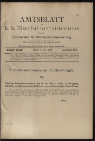 Verordnungs- und Anzeige-Blatt der k.k. General-Direction der österr. Staatsbahnen 19090703 Seite: 1